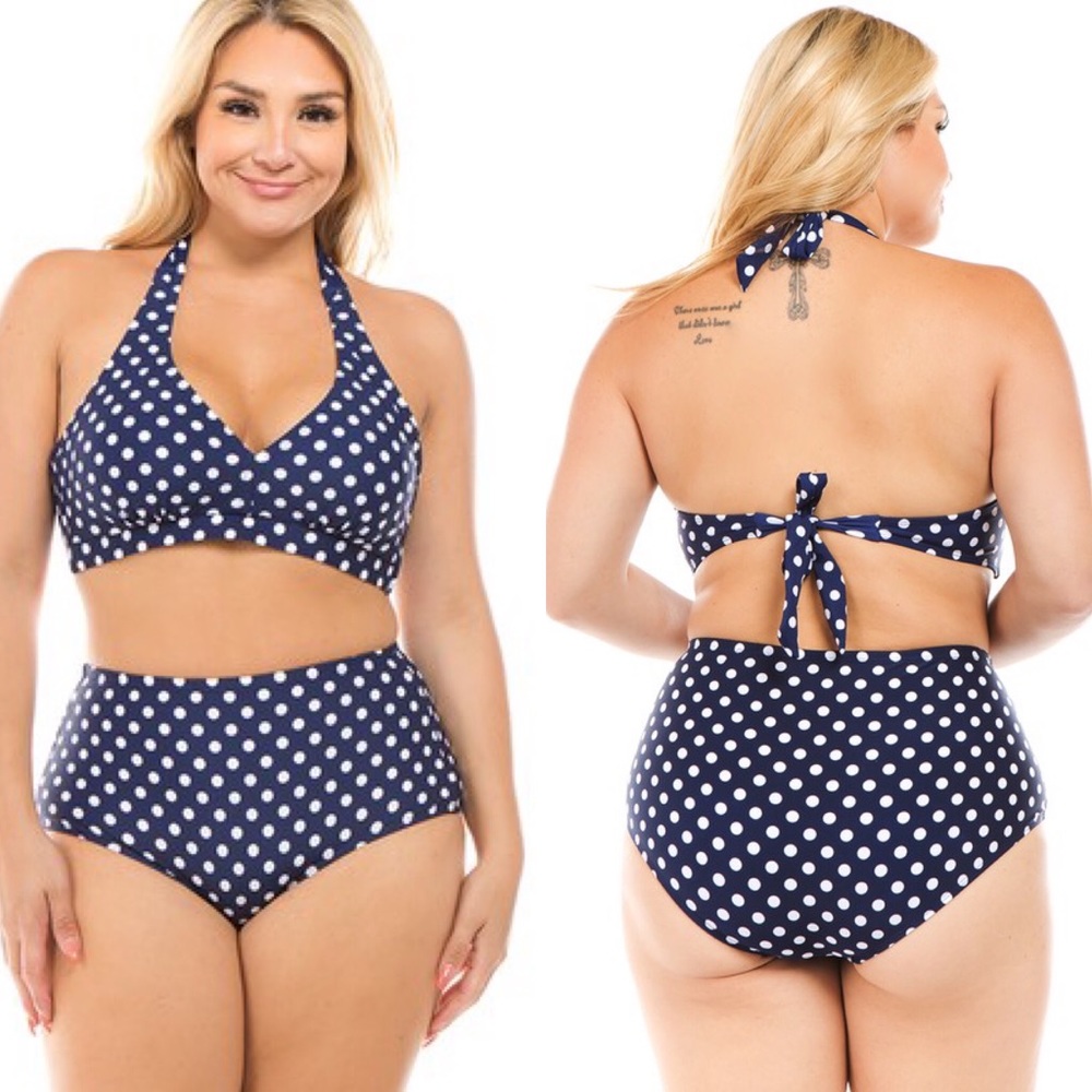 Navy Plus Retro Polka Dot Swimsuit